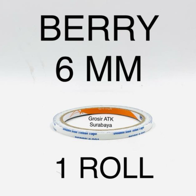 

Isolasi Selotip 2 Sisi Double Side Tape Berry 1/4" Inch 6 mm x 10 Yard