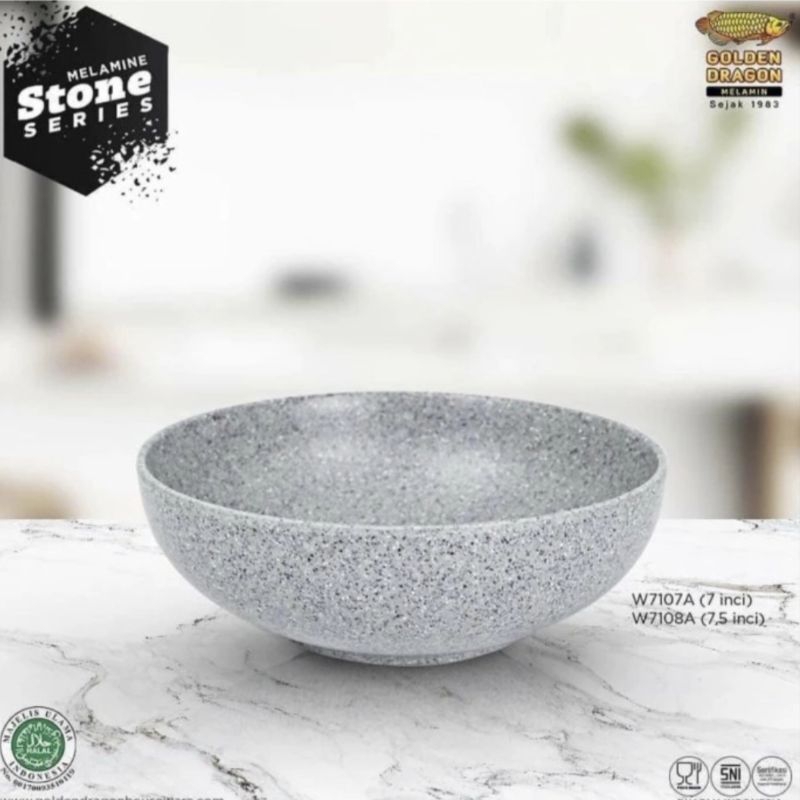 Mangkok Ceper Model Batu 7 Inch - Golden Dragon (W7107A)