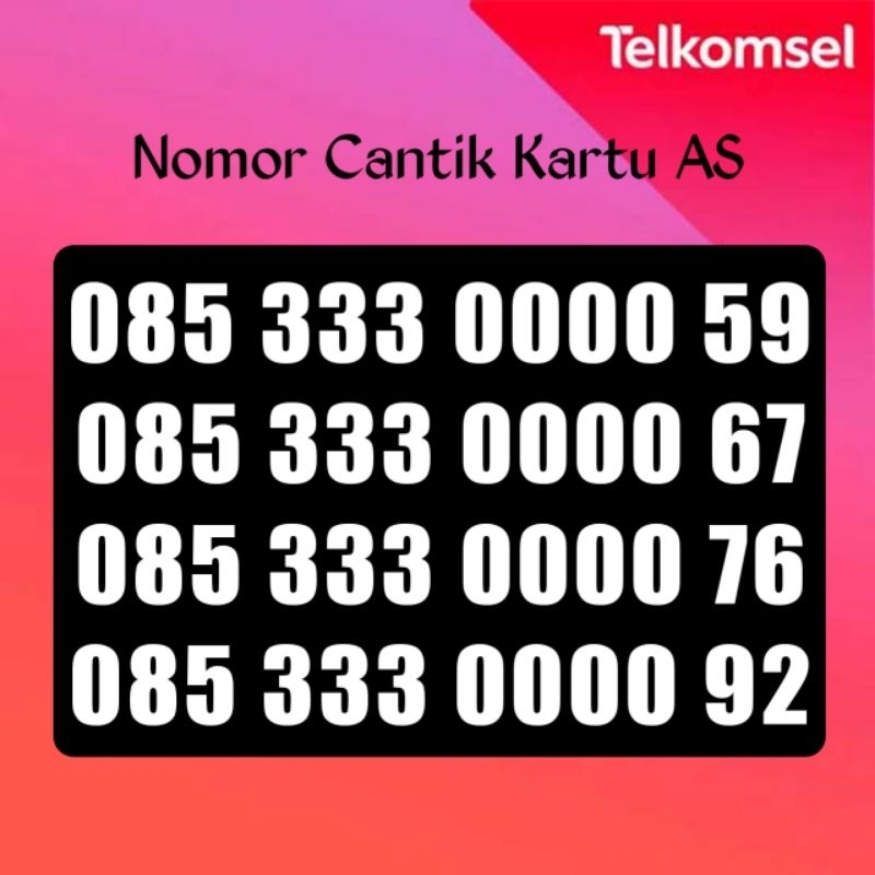 Nomor Cantik Telkomsel 0000 4G LTE Kartu AS Simpati Triple Kwartet Triple 333 0000 000059 000067 000