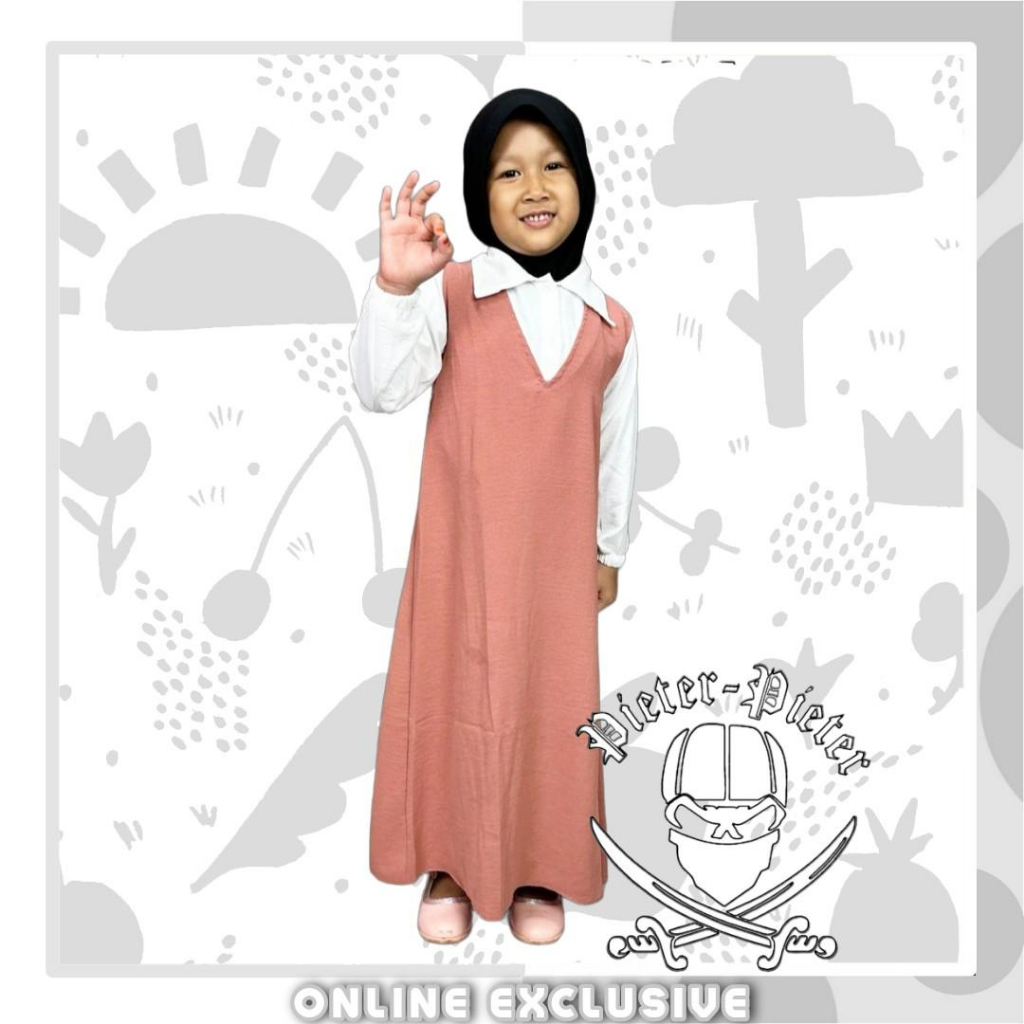 Gamis Cringkel model Flora Satu set Inner dan Outer usia 4-12th