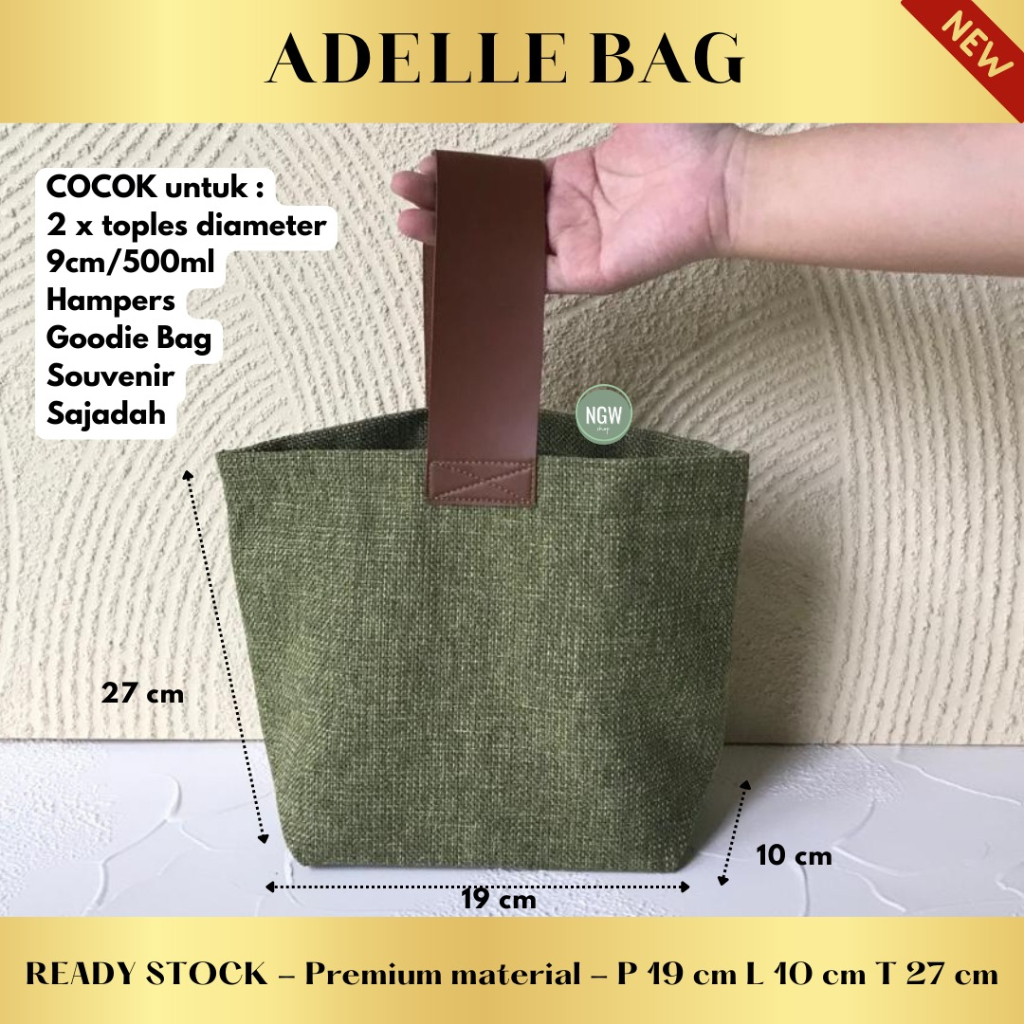 ADELLE BAG handle kulit ukuran 19x10x27 goodie bag souvenir hampers