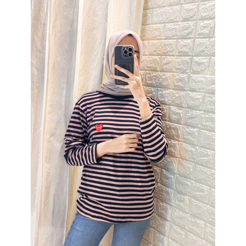 HANA TOP | KAOS WANITA GARIS-GARIS WARNA NAVY BIRU DONGKER | STRIPE 2 WARNA