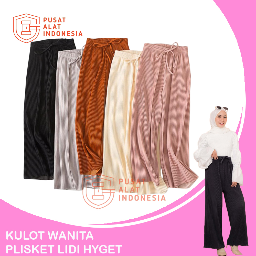 Celana Kulot Wanita Plisket Lidi Bahan Hyget Cp05