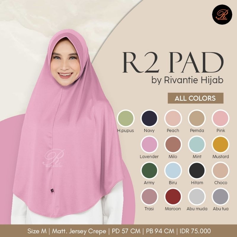 Hijab Rivantie R2 PAD/kerudung Rivantie/kerudung standar pet/Bergo Jersey/kerudung instan