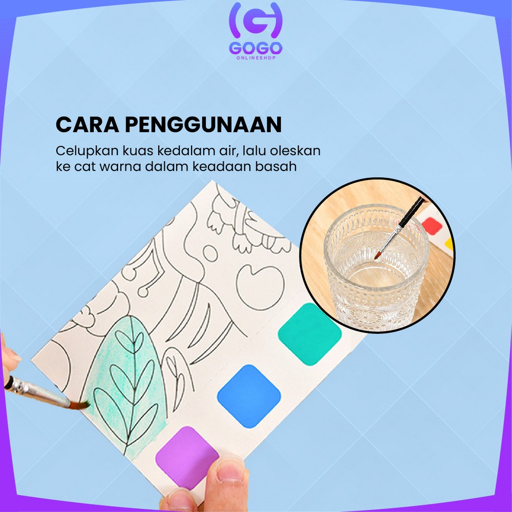 GOGO-A56 Buku Gambar Mewarnai Buku Lukis Cat Air Set Free Kuas / Buku Mewarnai Watercolor Book Coloring Edukasi Anak