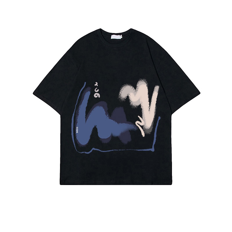 kaos wanita korean style/baju oversize blue brush motif graffiti kaos cream kekinian kaos basic