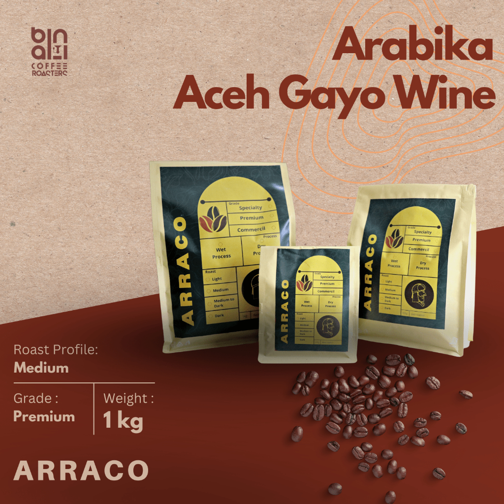 

ARRACO COFFEE - Gayo Wine Arabika 1KG/1KG Biji / Bubuk | Wine Processed - Medium Roasted