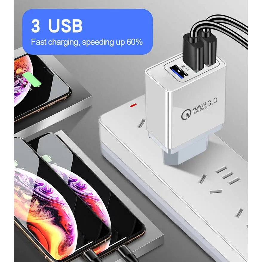 Charger Kotak 1 Port dan 3 Port Fast Charging Qualcomm 3.0