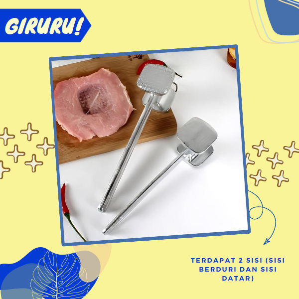 Palu Daging Pelembut Pelunak Daging Stainless Steel / Penumbuk Penghalus Daging Meat Hammer Stainless Steel Alat Gepuk Daging