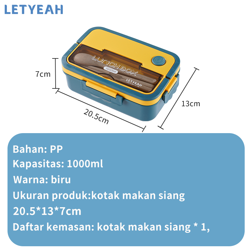 letyeah Tempat bekal makan anti tumpah 1000ml lunch box 3 grid kotak makan/Bpa free