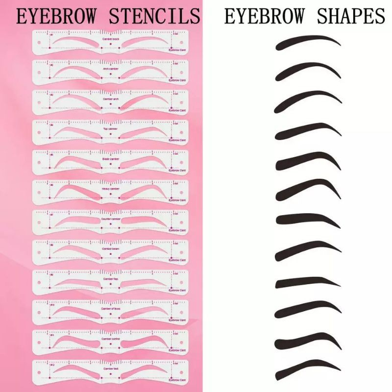 MAANGE 12 Pcs/Set Cetakan Alis Card Eyebrow Makeup Eyebrow Drawing Guide 12 Model + Box + Pisau Alis 1344