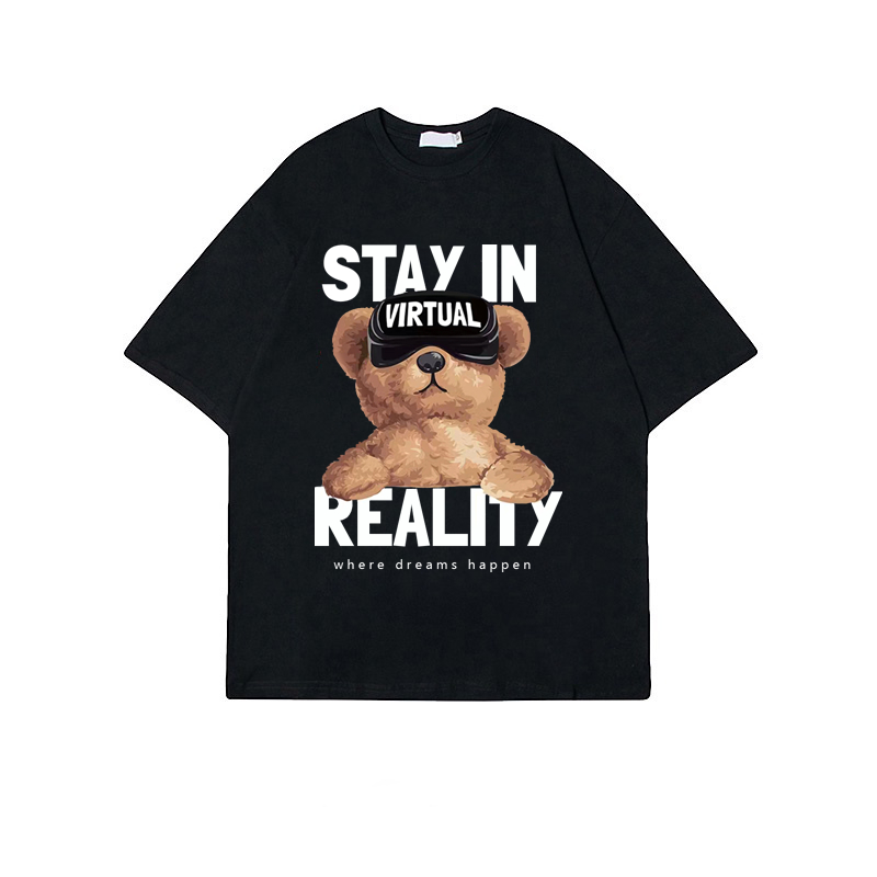 XiaoZhaiNv Kaos Atasan Wanita Stay In Reality Pattern Lengan Pendek A0924