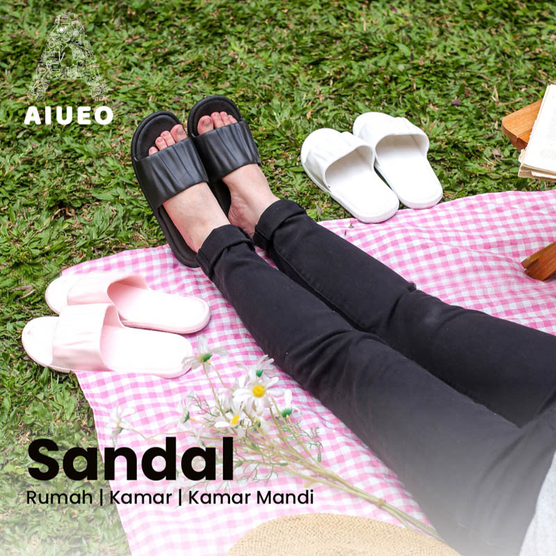 Sandal Wanita Kekinian Import Korea - Sandal Kamar Rumah Karet Kamar Mandi Empuk Anti Slip EVA 834 - Warna Hitam Pink Putih