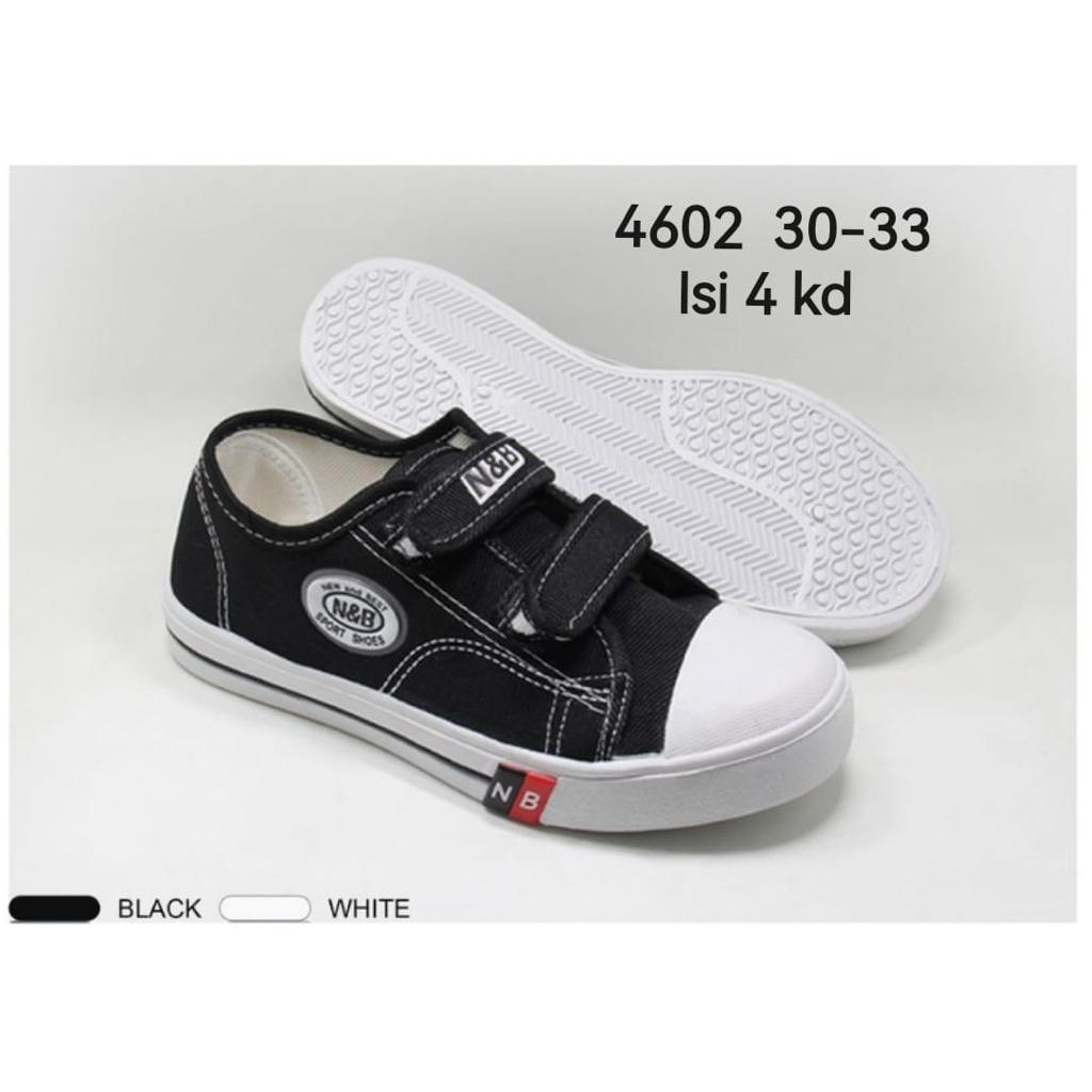 Sepatu Sneakers Anak Prepet Hitam Putih N&amp;B Unisex Ukuran 30-37  / 4602 / 3606 // 4610 / 3614