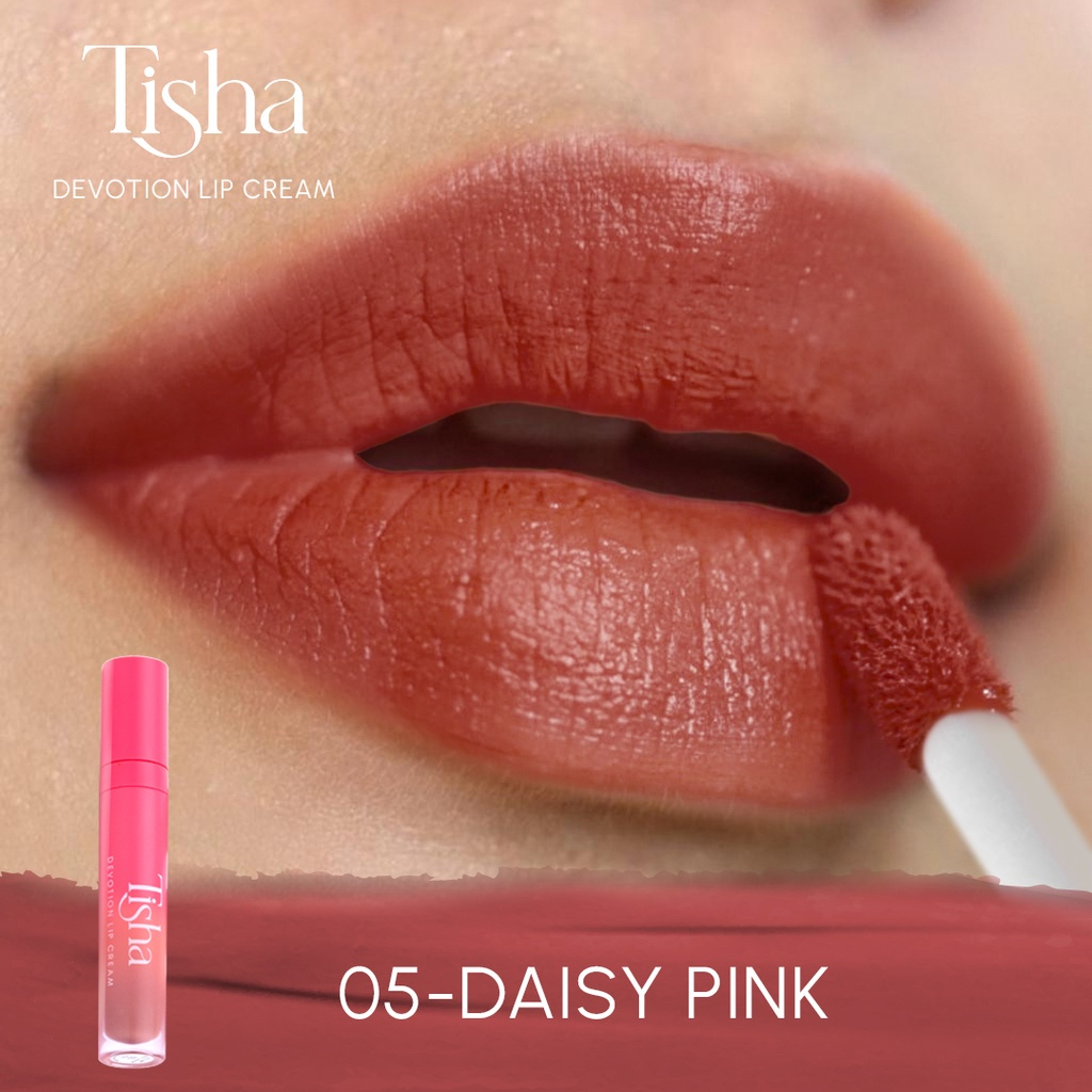 TISHA Devotion Lip Cream Indonesia / 4ml / Triple Moisturizer Vitamin E F Jojoba Oil / Transferproof Matte Finish Tahan Lama 12 Jam Natural / 01 Brown 02 Nude 03 Peach 05 Pink 06 Red 07 Florry / Cosmetic Lips Lipstick Lipstik LipCream Krim Glow Ink Stain