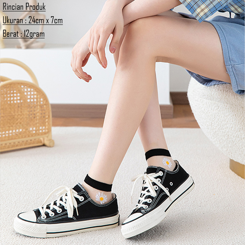 Women Socks Korea Pendek Semata Kaki Termurah Kaos Kaki Pendek Wanita Motif Bunga Daisy Transparan Fashion Anak Ukuran 24cm x 7cm  W1A3