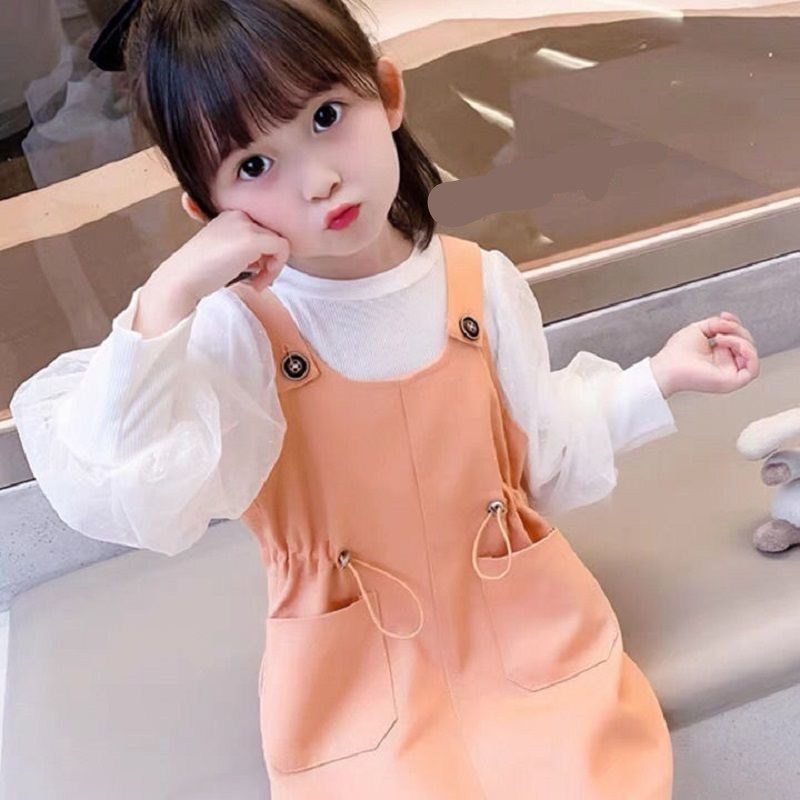 Atasan+Overall Dress Anak Perempuan Fashion Import Motif Saku Tali Serut