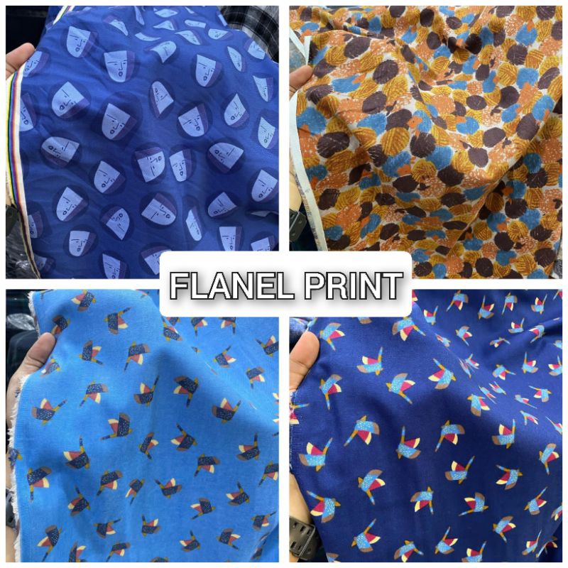 Kain Katun Flanel Import Motif Print Bahan Flanel Meteran