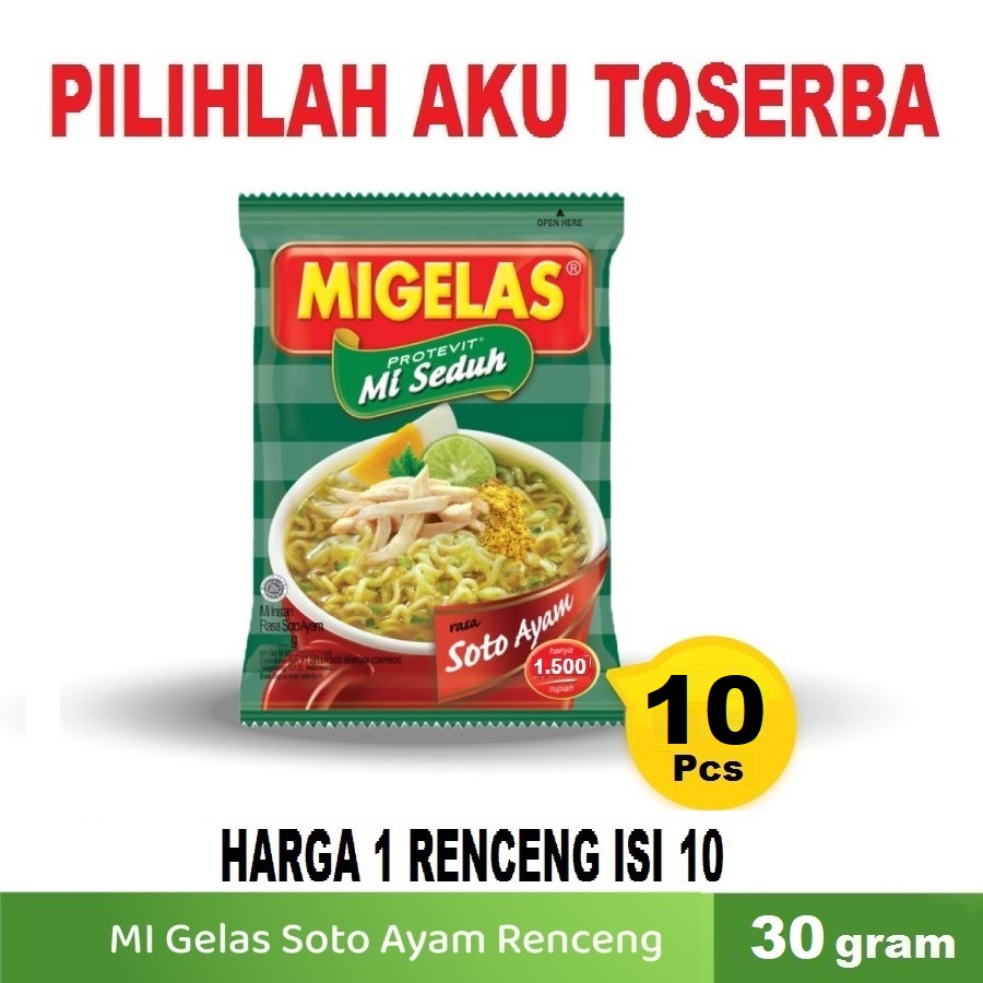 Mie Gelas Migelas Rasa Soto Ayam @30 Gr - (HARGA 1 Renceng isi 10 Pcs)