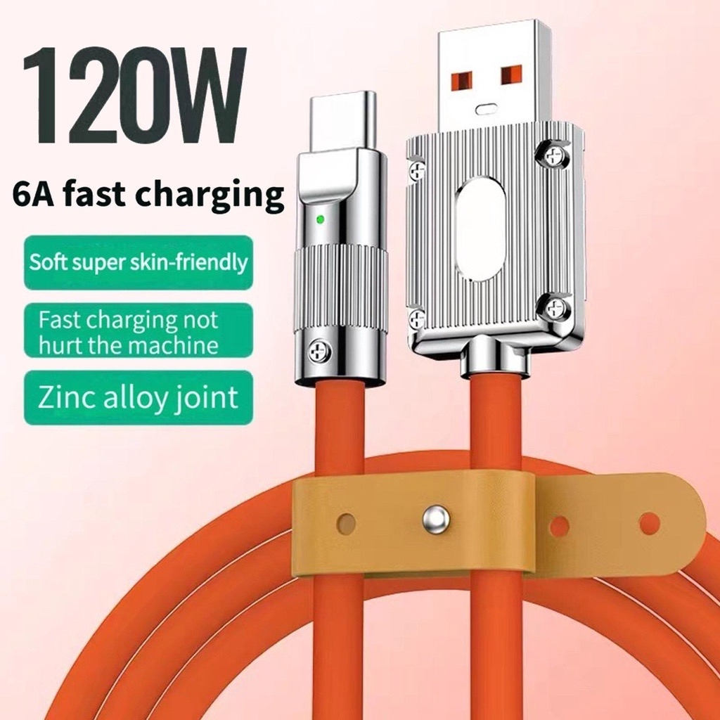 【CB025】SK 120W 6A Super Fast Charge Type C Micro IP Silikon Cair Pengisian Super Cepat/Kabel Data Micro USB Charger Untuk Android &amp; iPhone