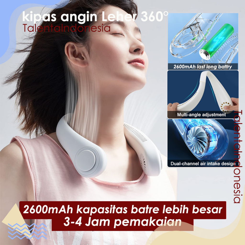 Kipas Angin Leher Nonton Konser Olahraga Portable USB Rechargeable Isi Ulang Fan Neck Elektrik