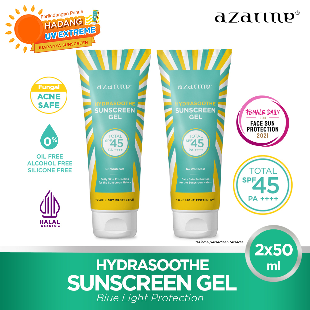 	 [Twin Pack Gel] Azarine Hydrasoothe Sunscreen Gel SPF45 PA++++ [2x50ml] [LOLOS UJI INVIVO INVITRO] BEST SELLER sunscreen kulit berminyak berjerawat	