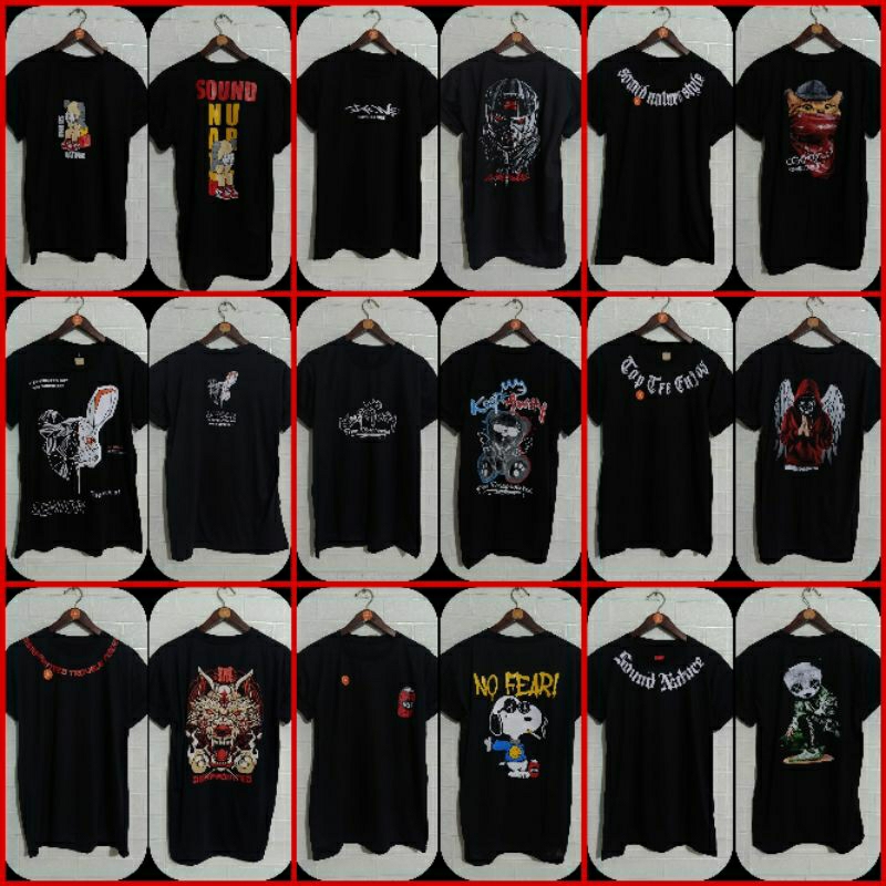 kaos distro hitam gambar depan belakang motif kekinian