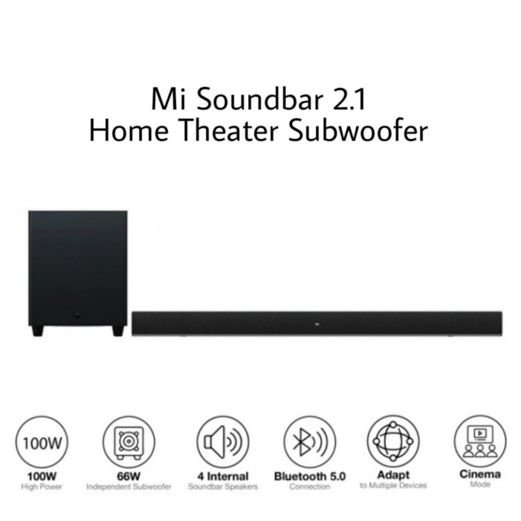 Mi Soundbar 2.1 Home Theatre Subwoofer Sound System - Bluetooth 5.0 - Optical Fiber - Coaxial - Aux