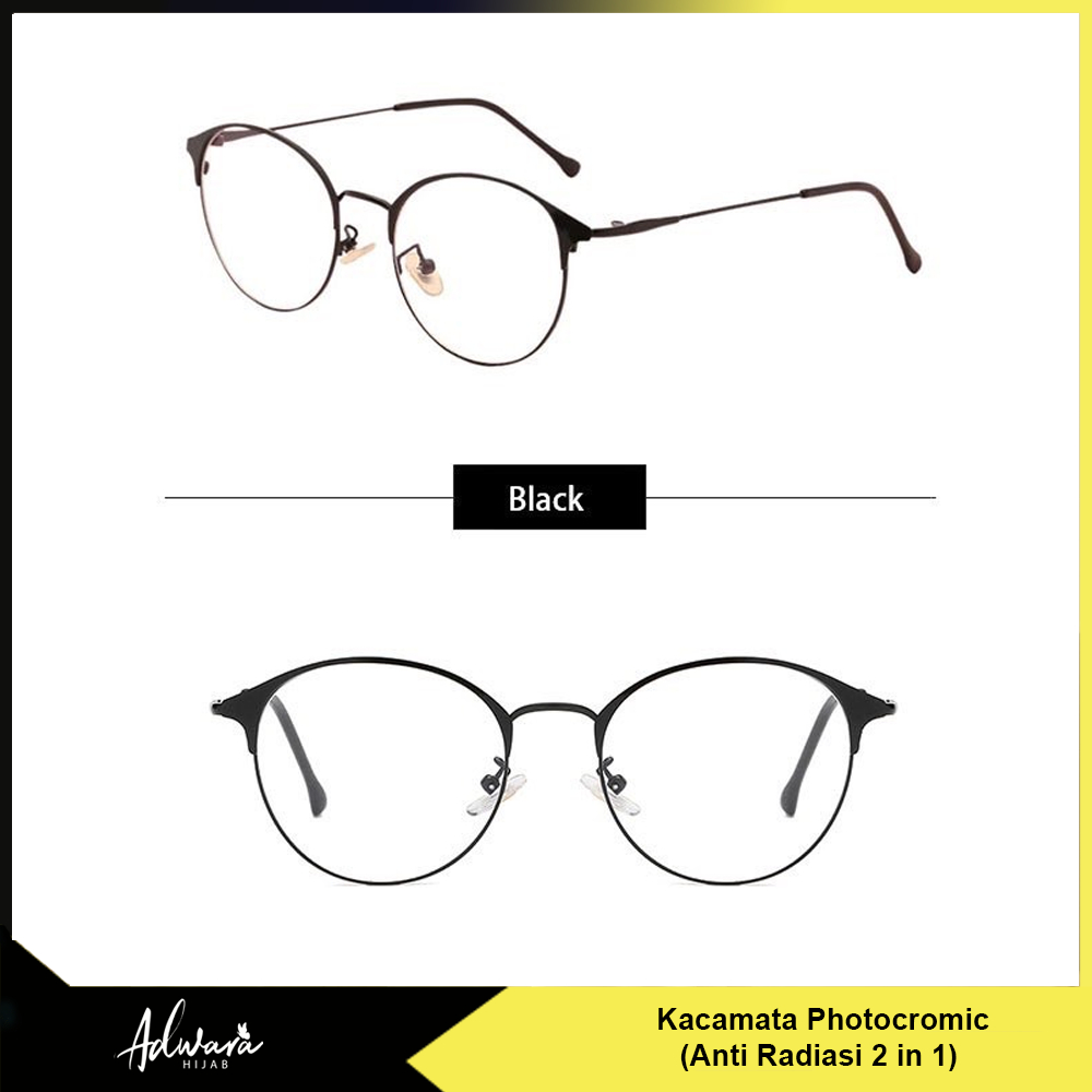 Kacamata Wanita Photochromic Anti Radiasi Warna Frame Hitam (tanpa kotak)