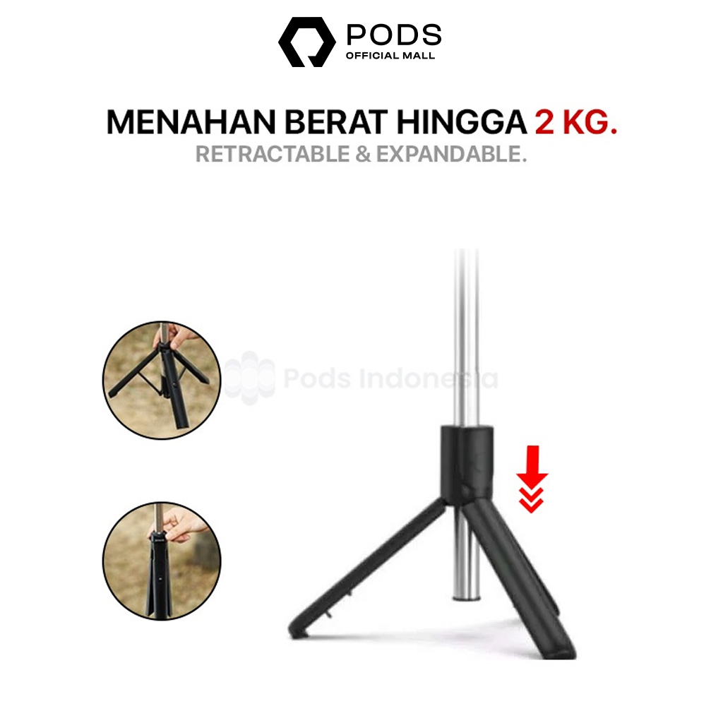 [3IN1] Tripod Tongsis Bluetooth By Pods Indonesia - R1 3in1 Monopod Tongkat Narsis Penyangga Kamera Smartphone + Remote Mini Selfie Stick Holder Rotate Mini Selfie Stick Holder Rotate 360° By PodsIndonesia