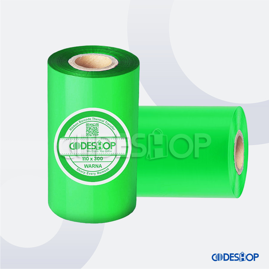Ribbon Barcode Premium Wax 110 x 300 Meter Warna Green / Hijau 110x300 m