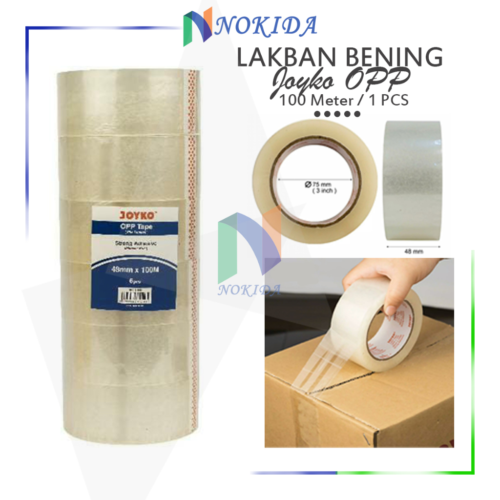 Nokida Lakban Bening/Coklat Joyko OPP-2A-100 48 mm x 100 M ( 109 yard ) / Solatip Cokelat Besar / So