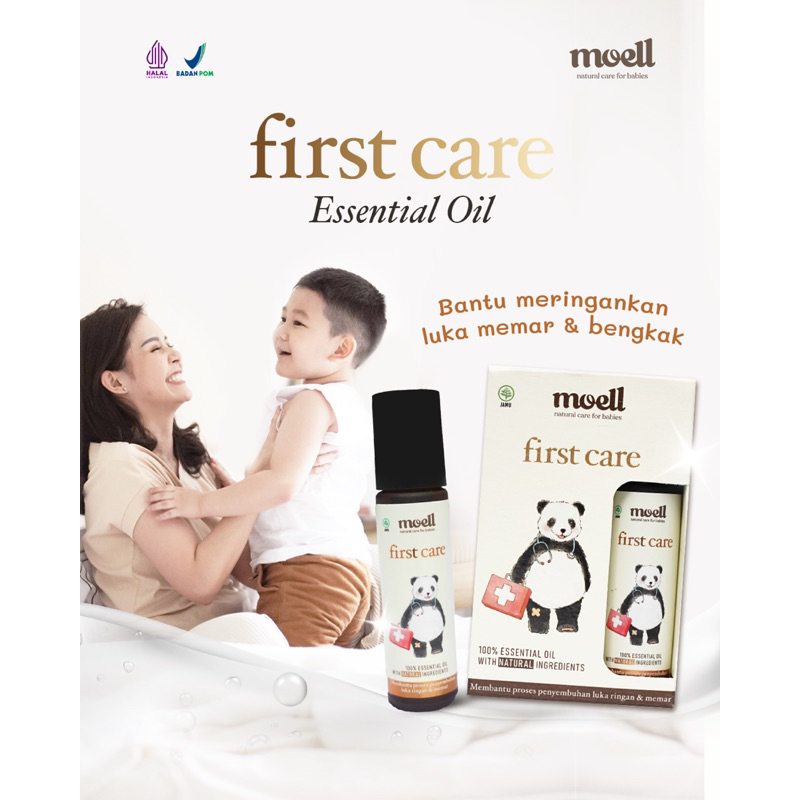 MOELL Essential Oil FIRTS CARE untuk MENRINGANKAN Luka Memar dan Bengkak  Baby Anak / Minyak aromatherapi moell natural oil / Minyak pijat baby anak / Moel Moell Samarinda smd bpp balikpapan bontang tenggarong sangatta banjarbaru banjarmasin Jawa