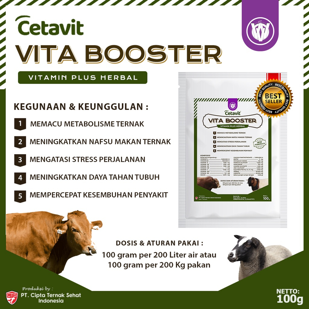 VITA BOOSTER 100 GRAM - Vitamin Nafsu Makan Anti Stress & Mempercepat Kesembuhan Sapi Kambing Domba