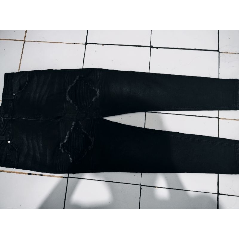 Celana jeans uprise denim midnight black