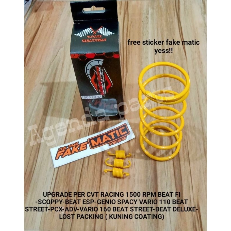 PER CVT RACING 1500 RPM +PER SENTRI 1SET AGN R Tech HONDA BEAT FI -SCOPPY-BEAT ESP-GENIO SPACY VARIO 110 BEAT STREET-PCX-ADV-VARIO 160 BEAT STREET-BEAT DELUXE(WArna kuning)-BAHAN GRADE A+