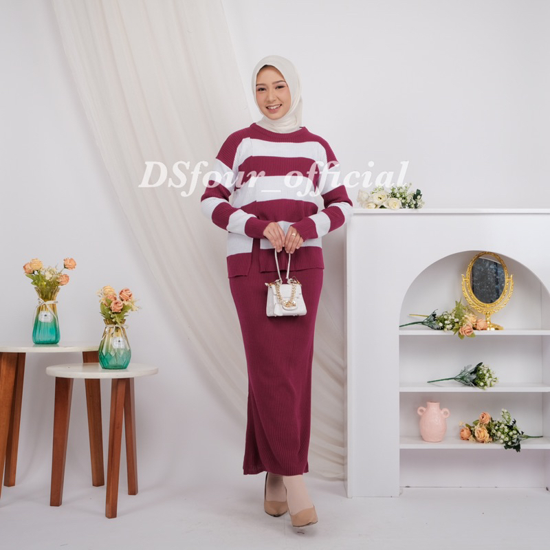 Oneset Yumna Stripe Blouse Rajut Premium [DSfourofficial]