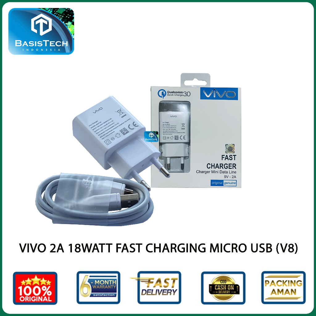 CHARGER VIVO 18W 2A MICRO USB V8 FAST CHARGING ORIGINAL QUALITY