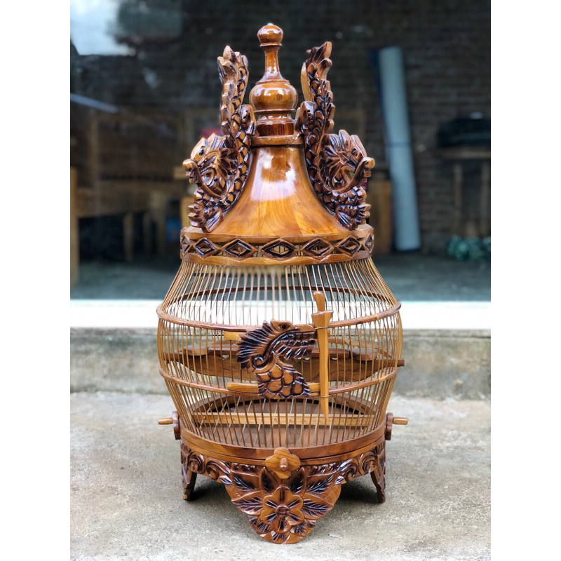 Sabgkar Burung Perkutut, Sangkar Perkutut Ukir Naga, Sangkar Ukir Jepara Kayu Jati