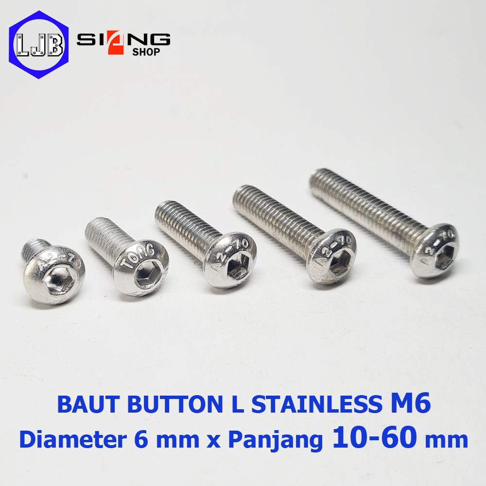 Baut Button L M6 Stainless 304 A2-70 Panjang 10 sd 60 mm