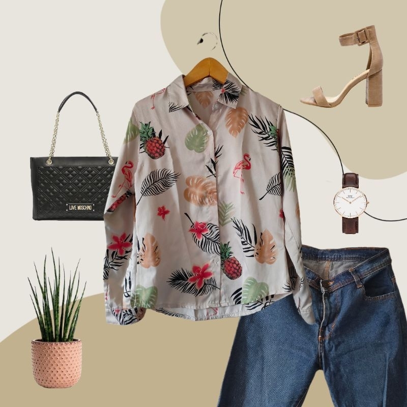 Preloved Kemeja wanita cream motif