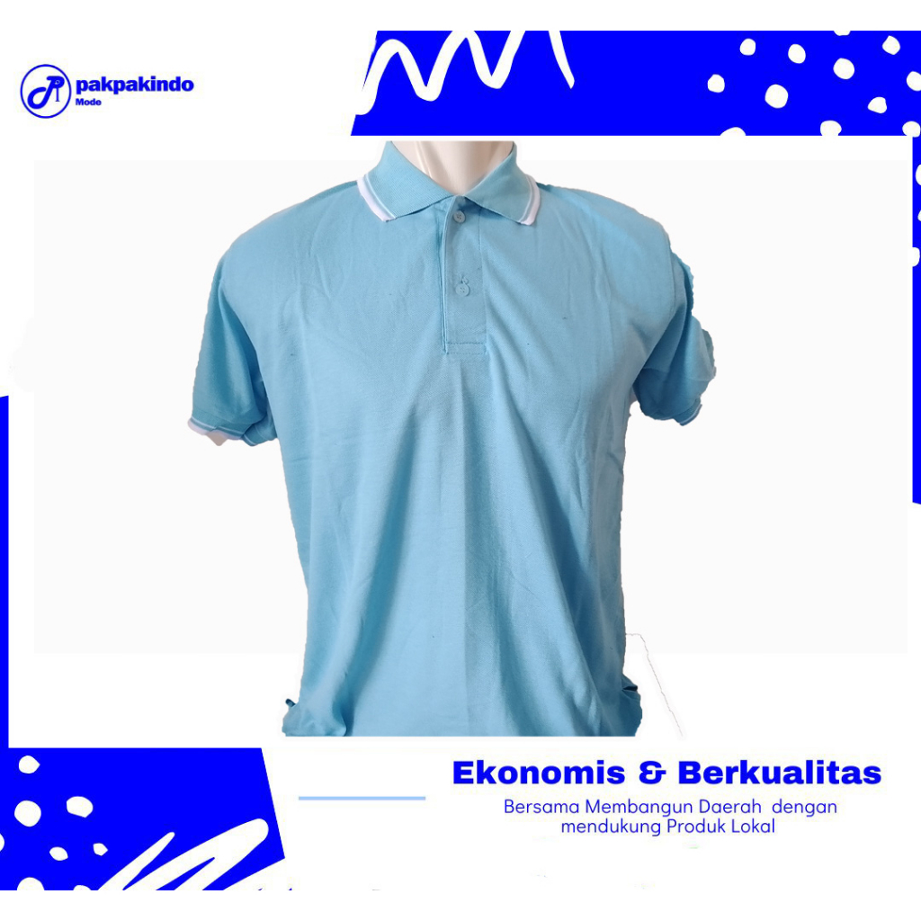 BAJU KAOS POLO KERAH POLOS BIRU LANGIT / SKY BLUE LIS PUTIH LENGAN PENDEK PRIA WANITA