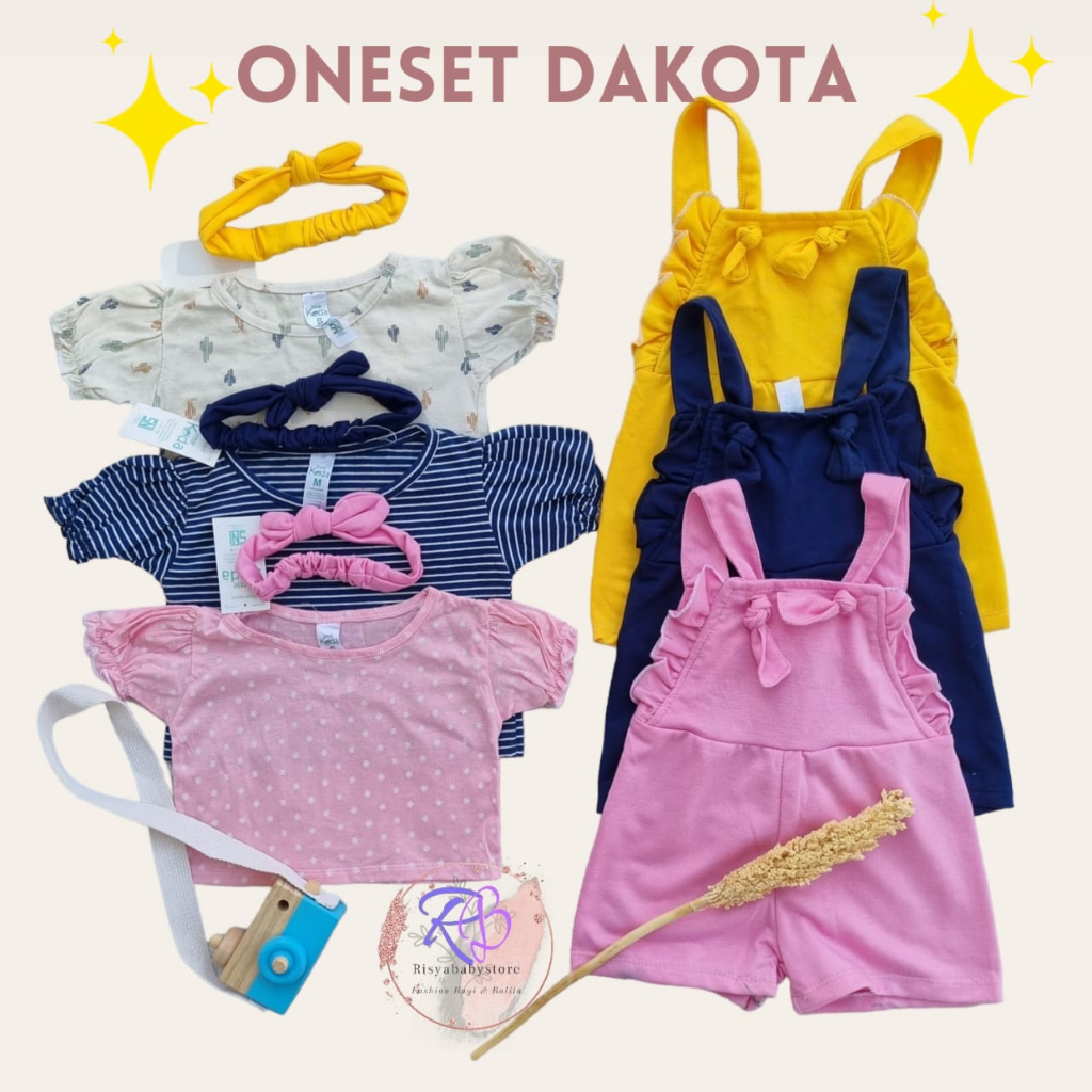 3-18 bulan Overall bayi Dakota setelan baju bayi dengan inner dan headband bayi by little koda