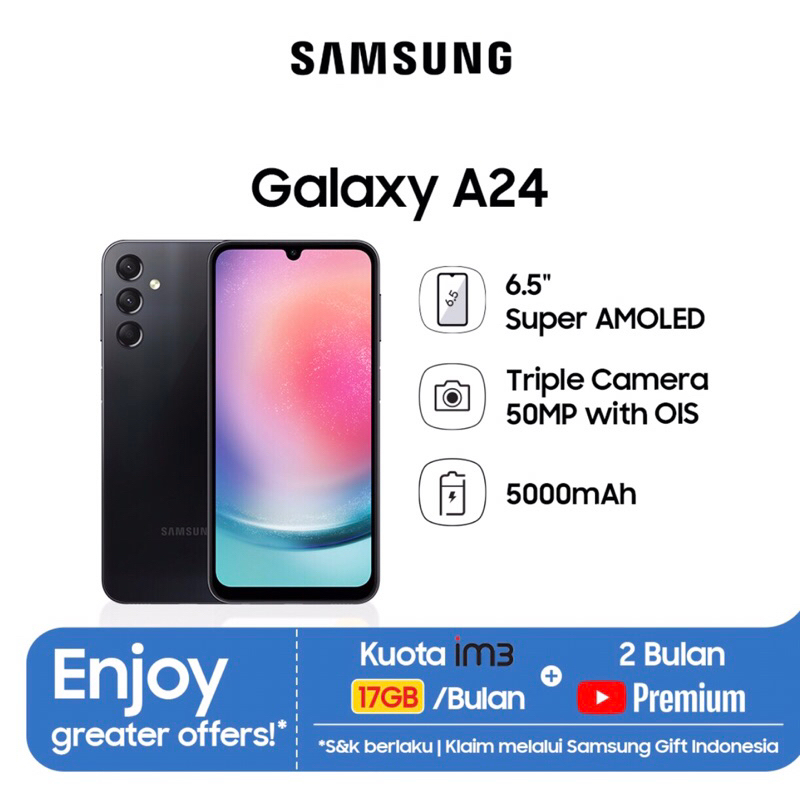 Samsung Galaxy A24 4G | 8GB+128GB | Helio G99 | 50MP Triple Camera | NFC | 6.5&quot; AMOLED | Li-Po 50000mAh | Garansi Resmi Sein 1 Tahun