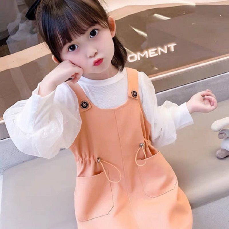 Atasan+Overall Dress Anak Perempuan Fashion Import Motif Saku Tali Serut