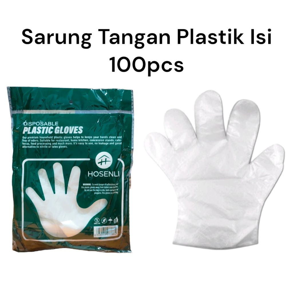 Sarung Tangan Kemasan Plastik isi 100pc Disposable Plastic Gloves.