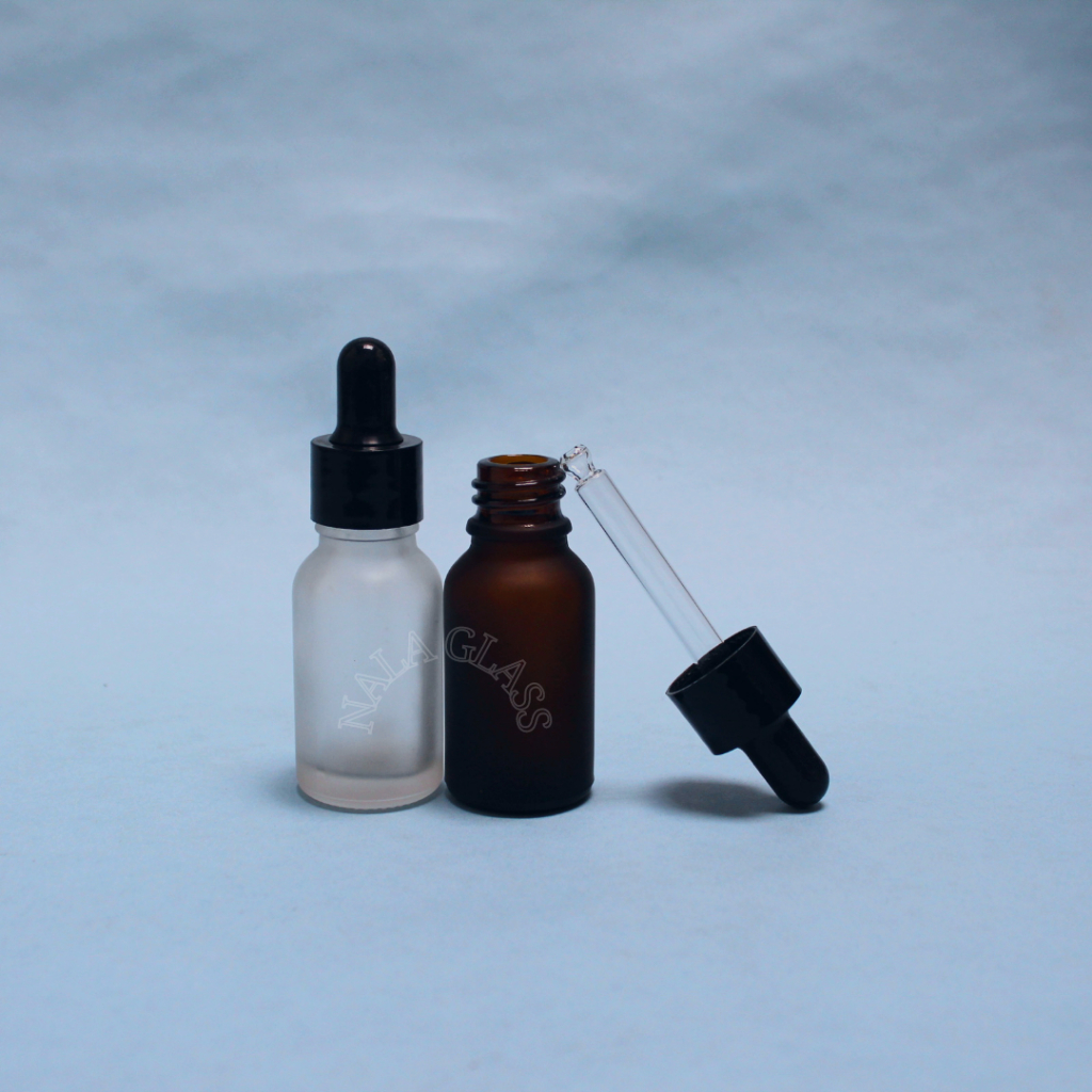 BOTOL PIPET 15ML KACA FROSTED TEBAL/BOTOL SERUM 15ML RING HITAM SMOOTH