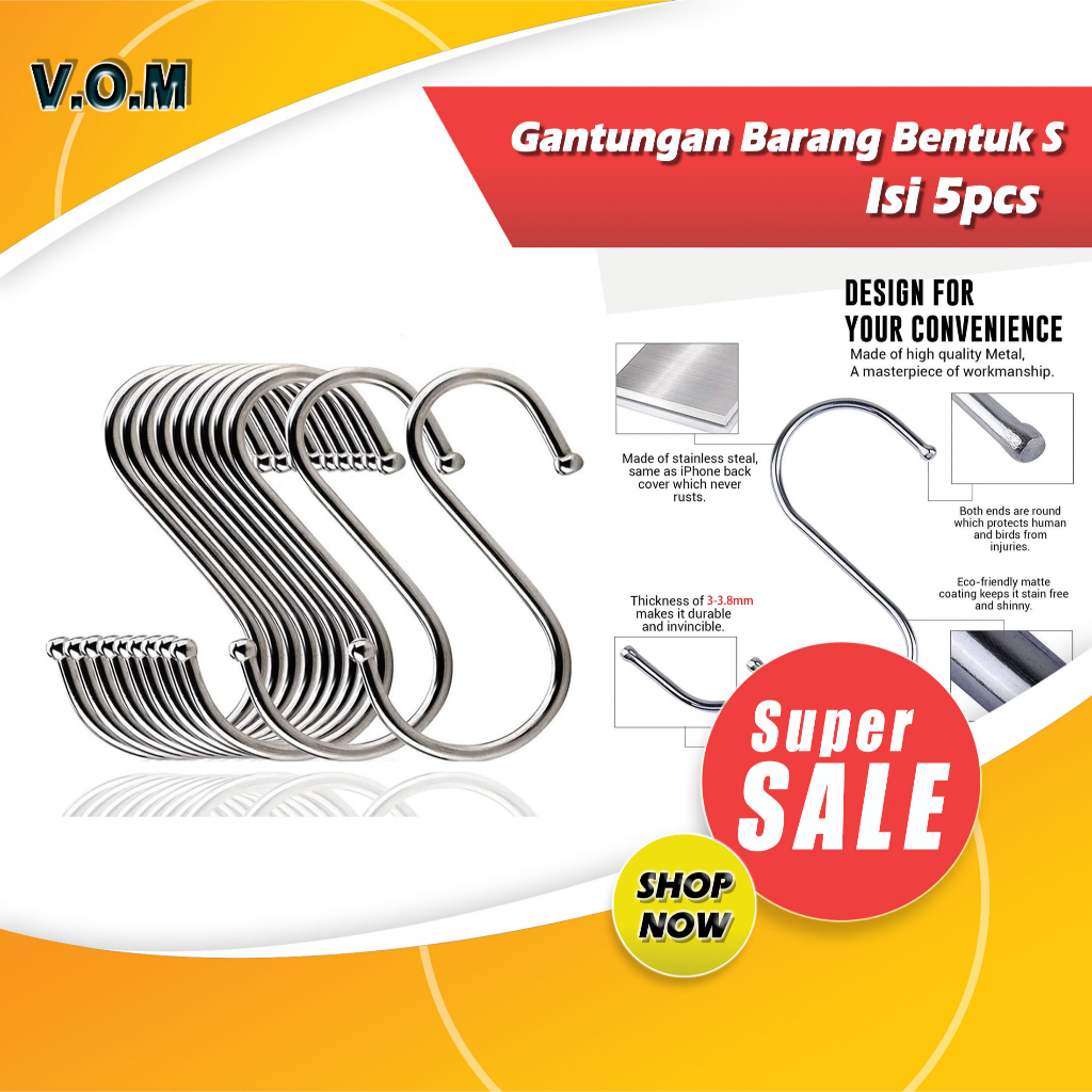 Isi 5pcs Gantungan Barang Bentuk S Cantolan Hook Serbaguna 0894