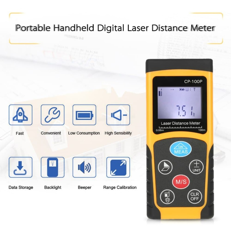 Laser Distance 100 Meter 100M Alat Ukur Jarak Dimensi Meteran Digital CP-100