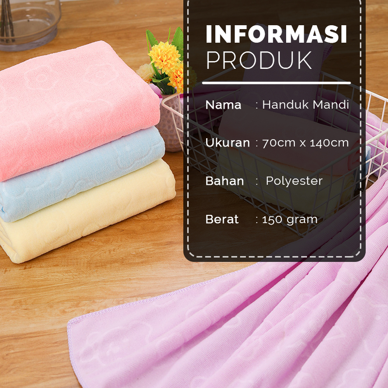 Handuk Mandi Lembut Tebal Embos Bear Jumbo Size 70x140cm Polyester Premium High Quality Perlengkapan Rumah Tangga Import - H16 - 88 Blanketstore